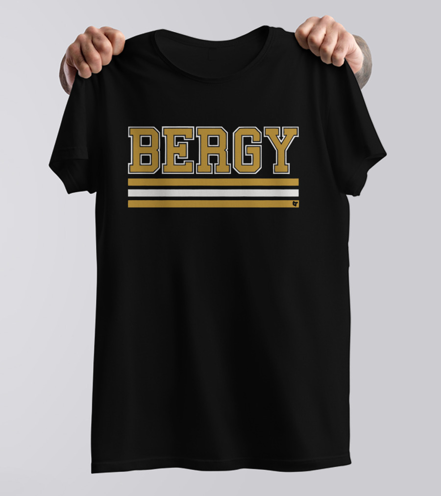 Bergy Bold Block Letters With Black Gold White Stripes T-Shirt