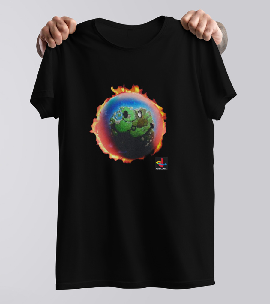 Travis Scott Merch Smiley Earth On Fire With Cactus Jack Playstation T-Shirt