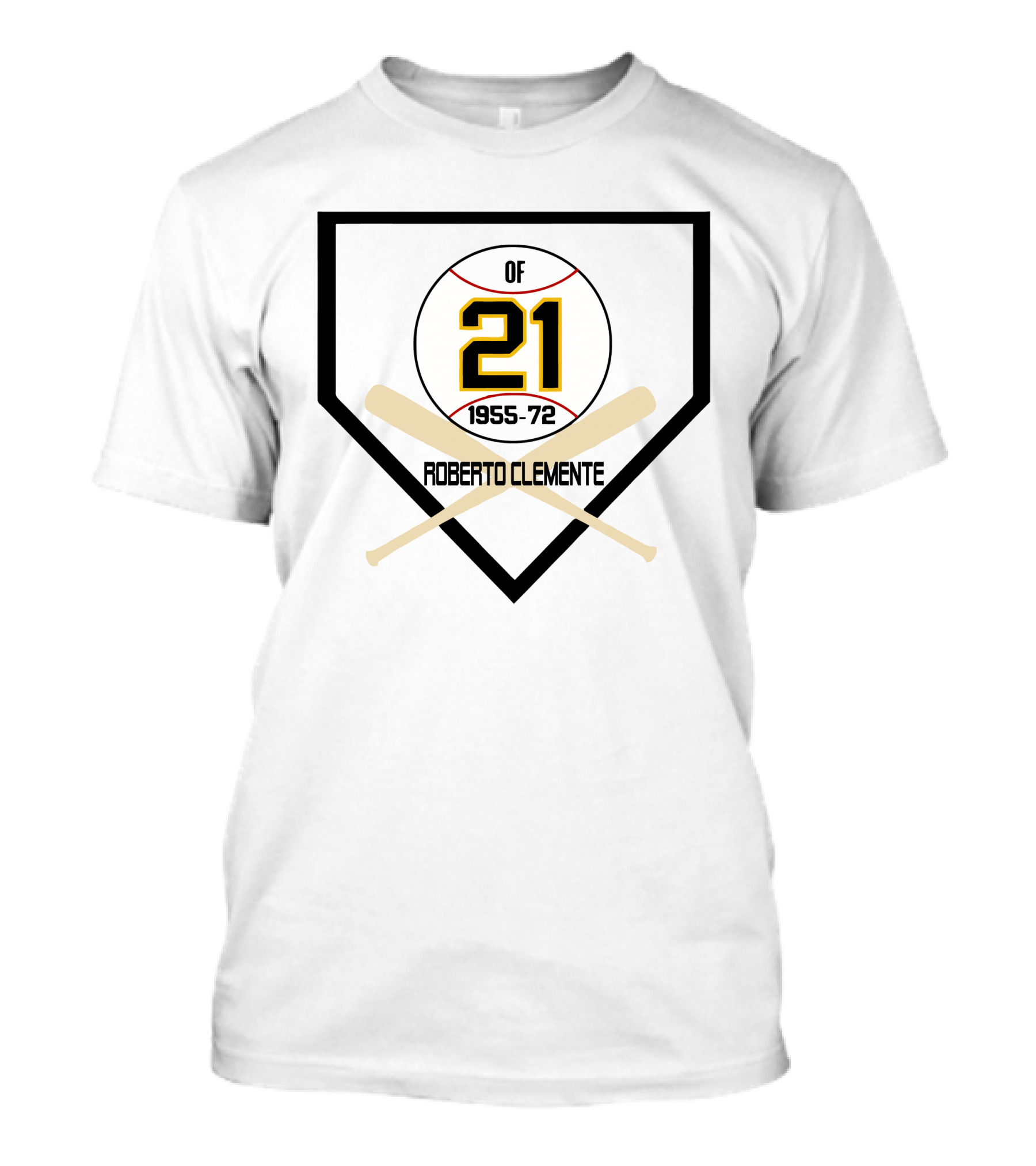 Roberto Clemente Number 21 OF 1955-72 Home Plate With Crossed Bats T-Shirt