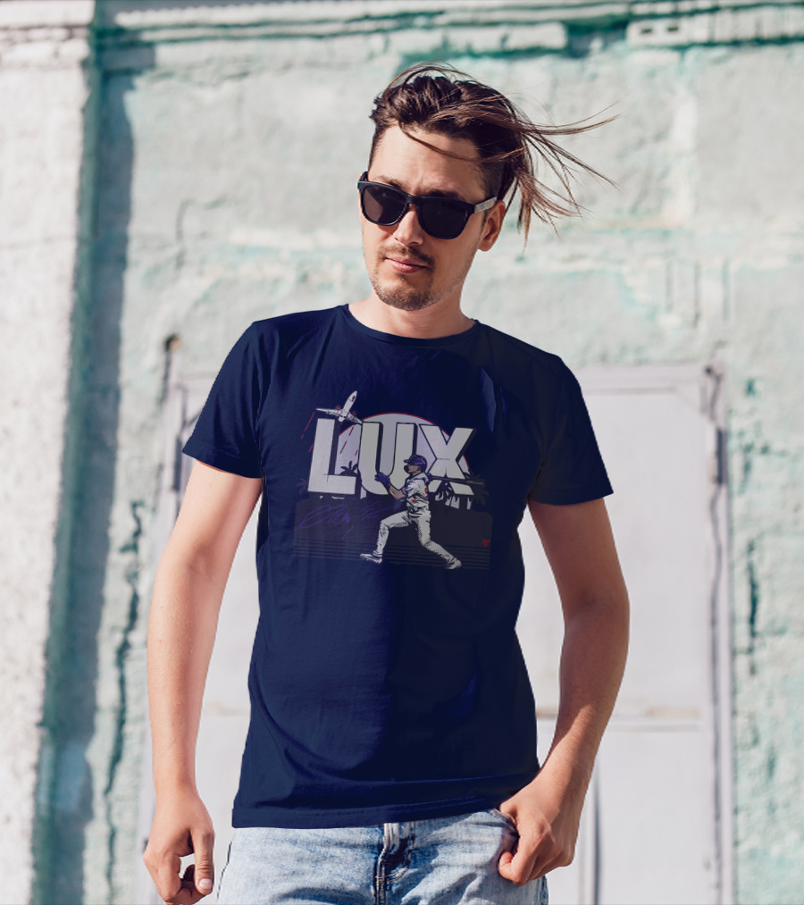 LUX Los Angeles Baseball Player With Plane And Palm Trees T-Shirt