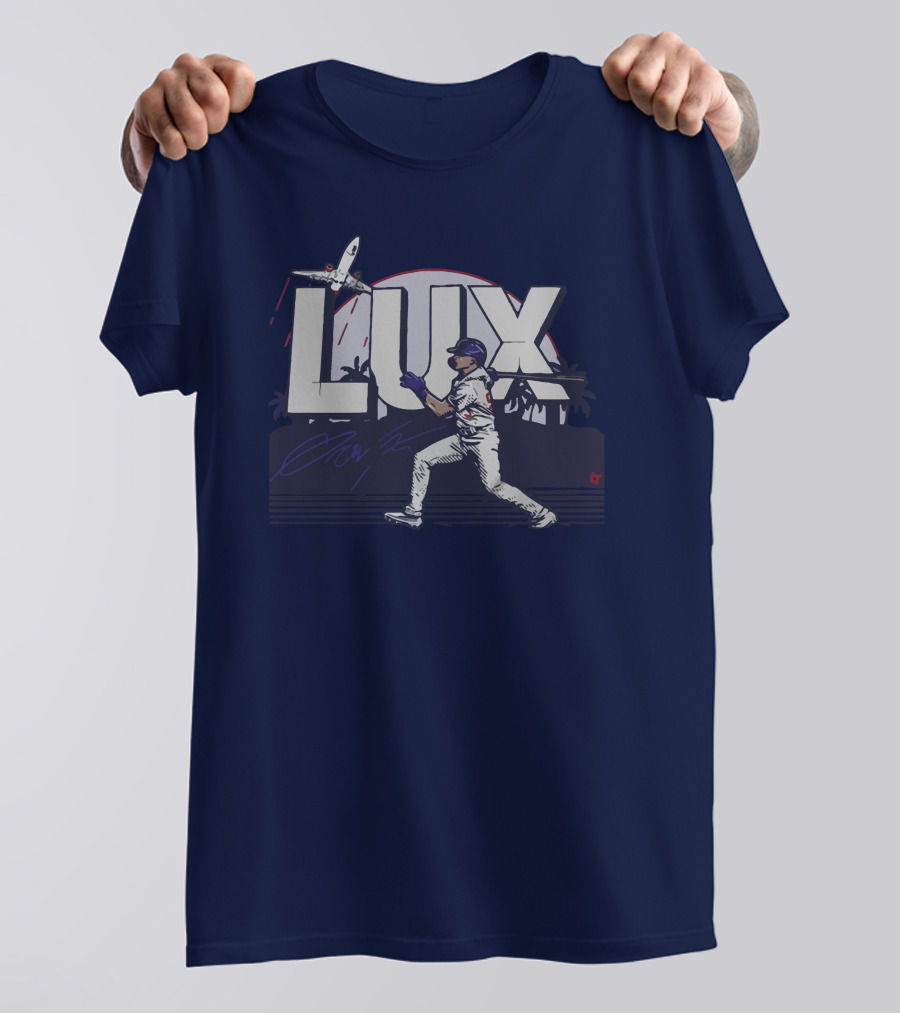 LUX Los Angeles Baseball Player With Plane And Palm Trees T-Shirt
