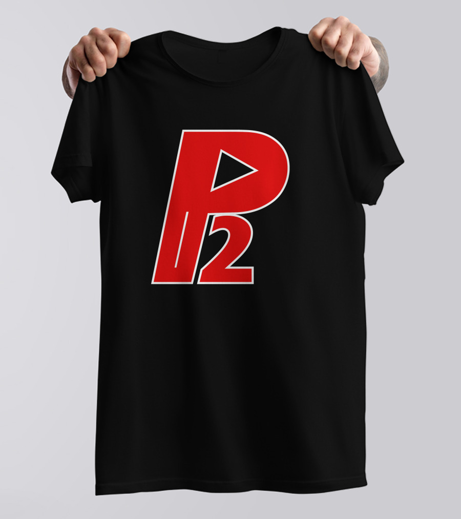P2isthename Merch Bold Red P2 Logo With Play T-Shirt