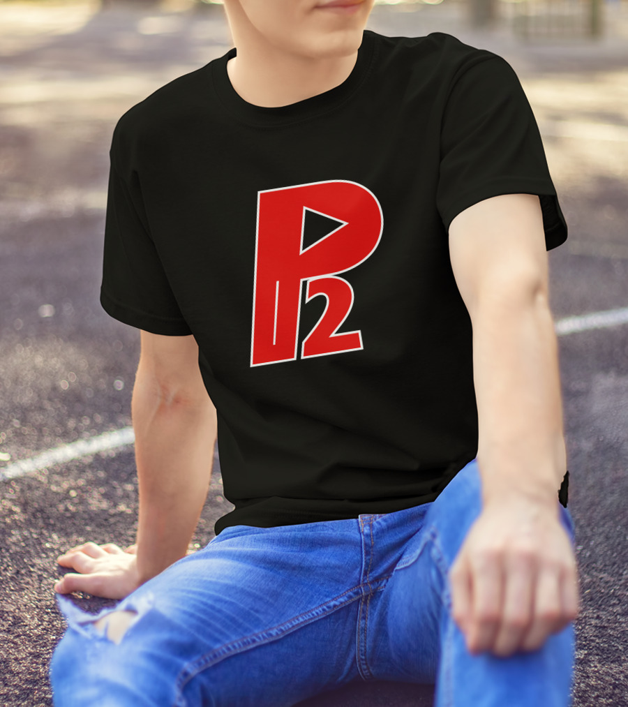 P2isthename Merch Bold Red P2 Logo With Play T-Shirt