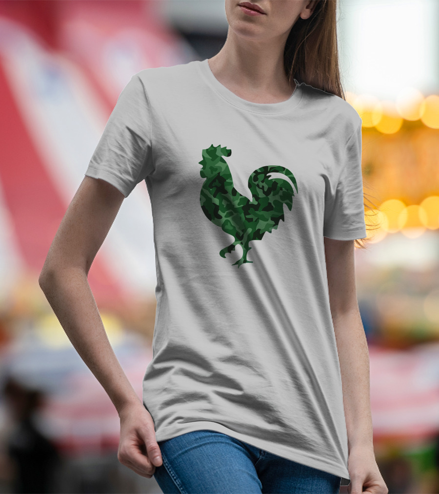 Chicken Camo Rooster Silhouette In Green Camouflage T-Shirt