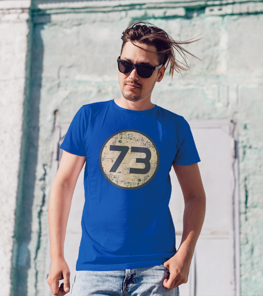 Big Bang Theory Sheldon Cooper 73 Vintage Distressed Blue Circle T-Shirt