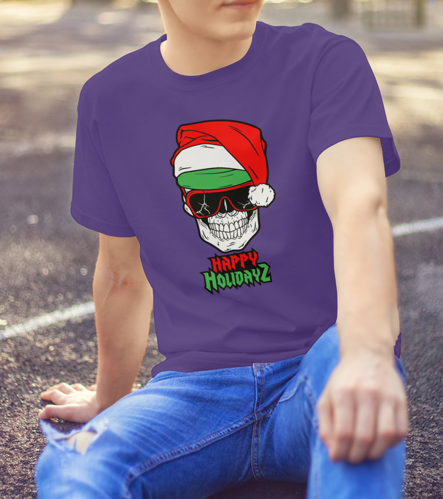 Matt Cardona Happy Holidayz Skull Santa Hat T-Shirt