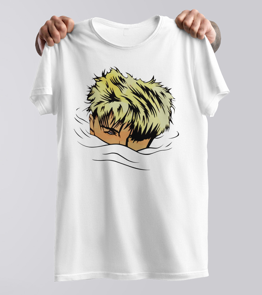 The Devil Wore Anime Character With Blond Spiky Hair Peeking Above Water T-Shirt