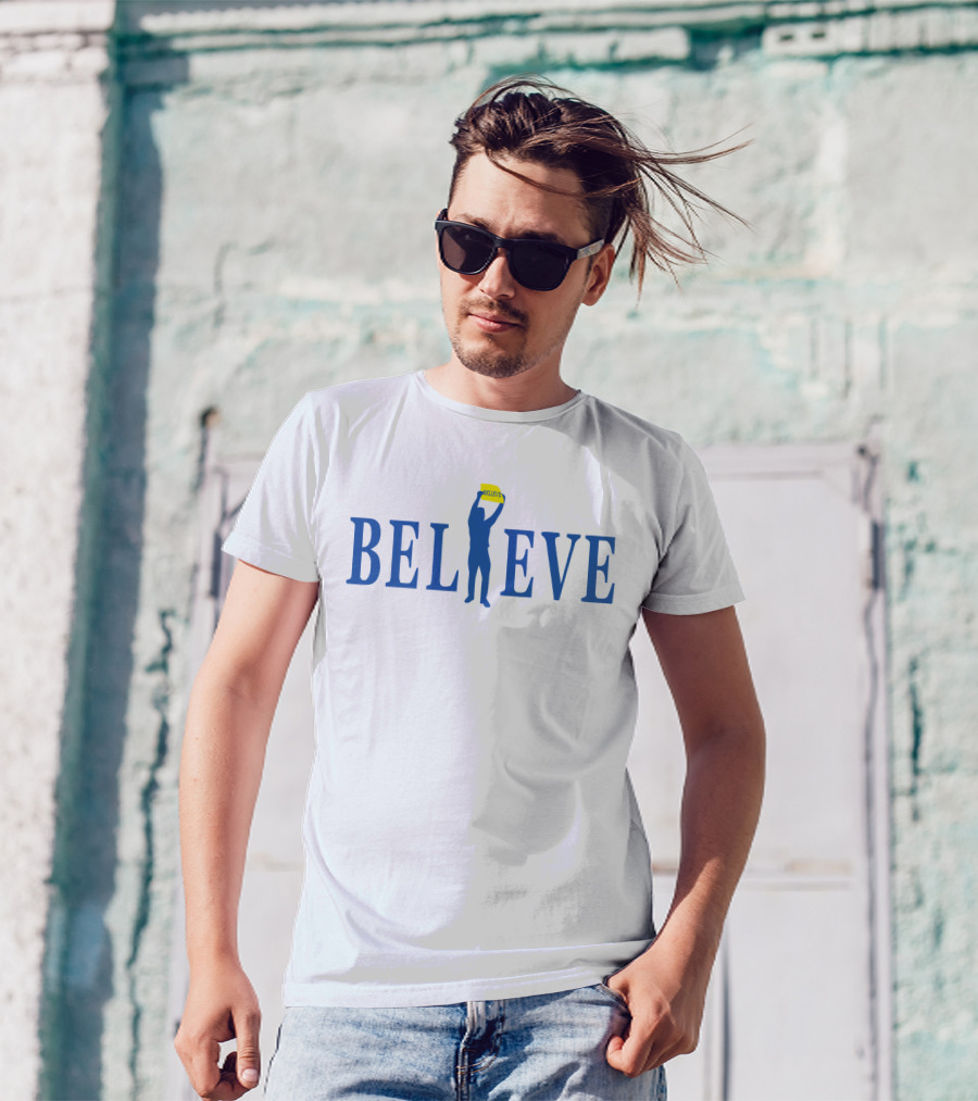 Jarred Kelenic Believe Blue Silhouette Holding Sign T-Shirt