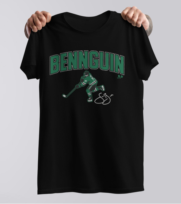Bennguin Hockey Player Silhouette In Green And White With Signature T-Shirt