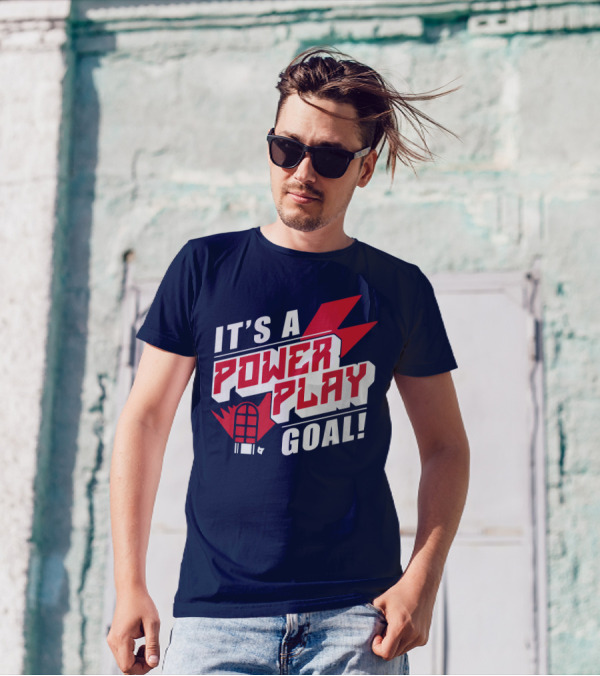 IT'S A POWER PLAY GOAL Retro Hockey Net Lightning Bolt T-Shirt