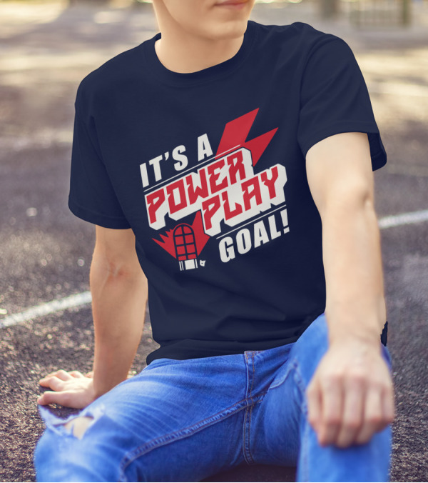 IT'S A POWER PLAY GOAL Retro Hockey Net Lightning Bolt T-Shirt