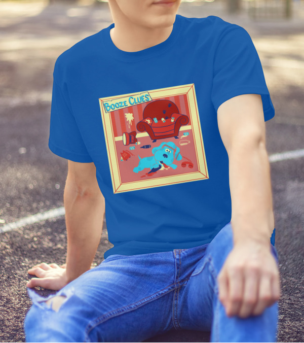 Booze Clues Blue Dog Party Mess With Cans And Couch T-Shirt