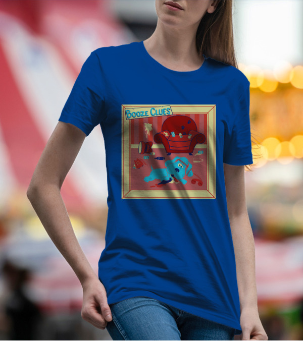 Booze Clues Blue Dog Party Mess With Cans And Couch T-Shirt
