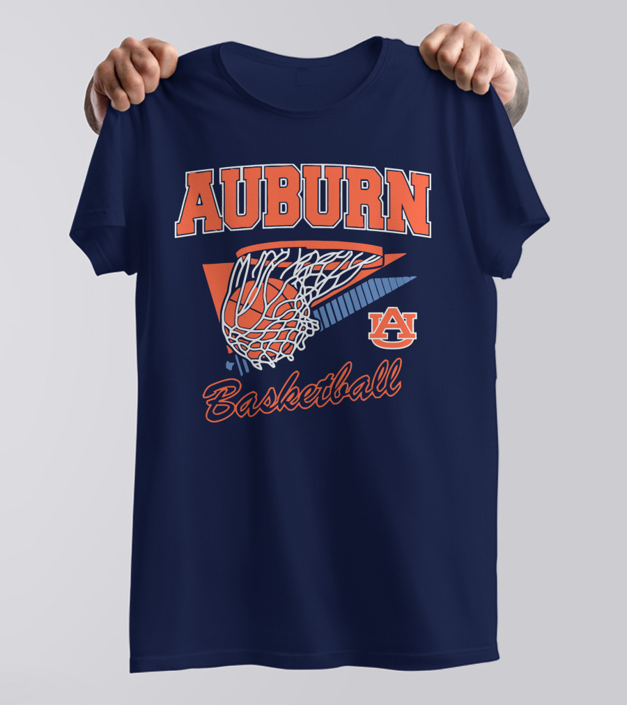 Auburn Basketball Retro Style Net And Ball T-Shirt