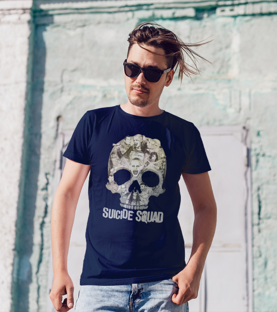 Suicide Squad Skull Collage With Iconic Characters T-Shirt