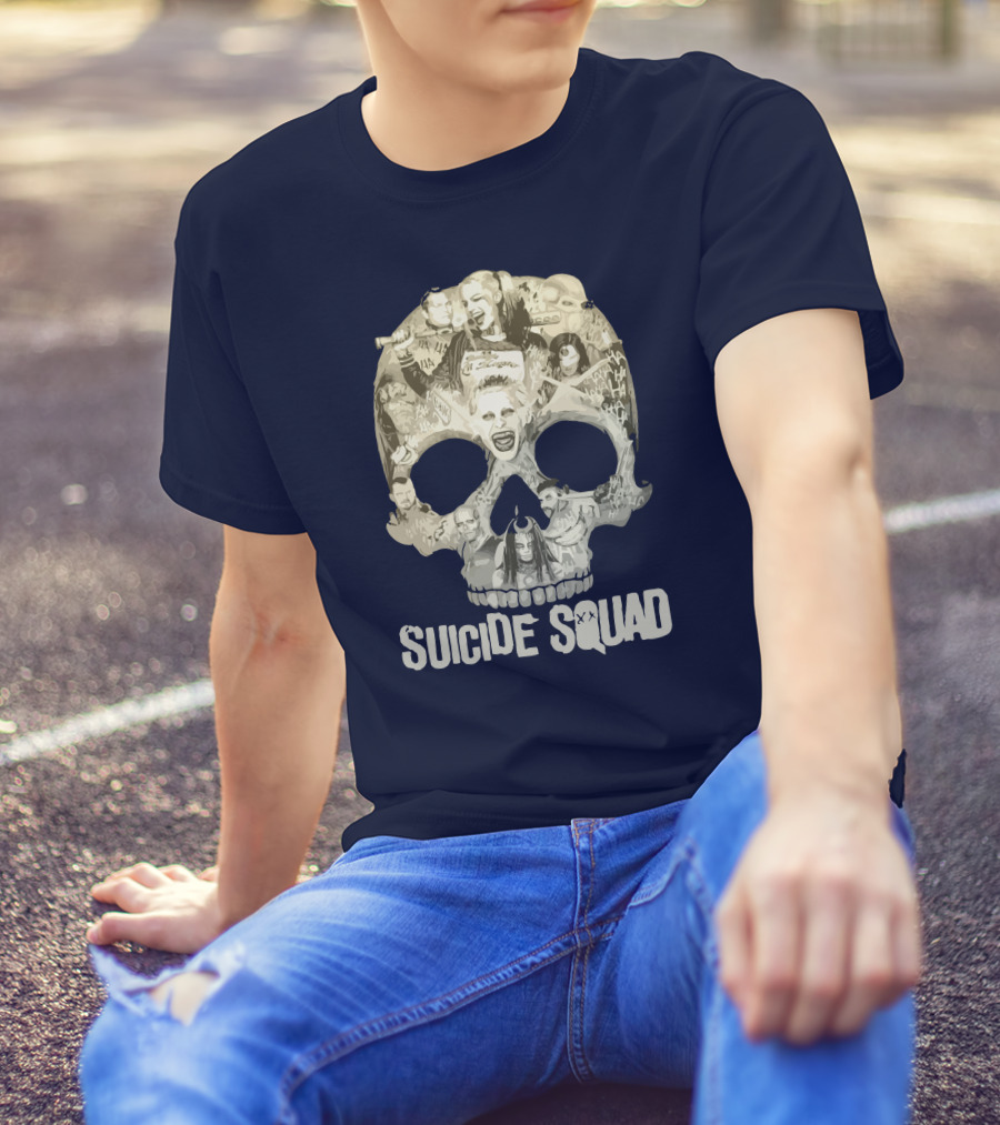 Suicide Squad Skull Collage With Iconic Characters T-Shirt