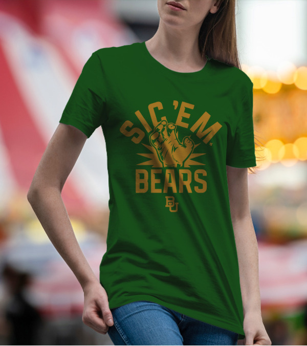 Sic 'Em Bears BU Baylor Paw Green Gold T-Shirt