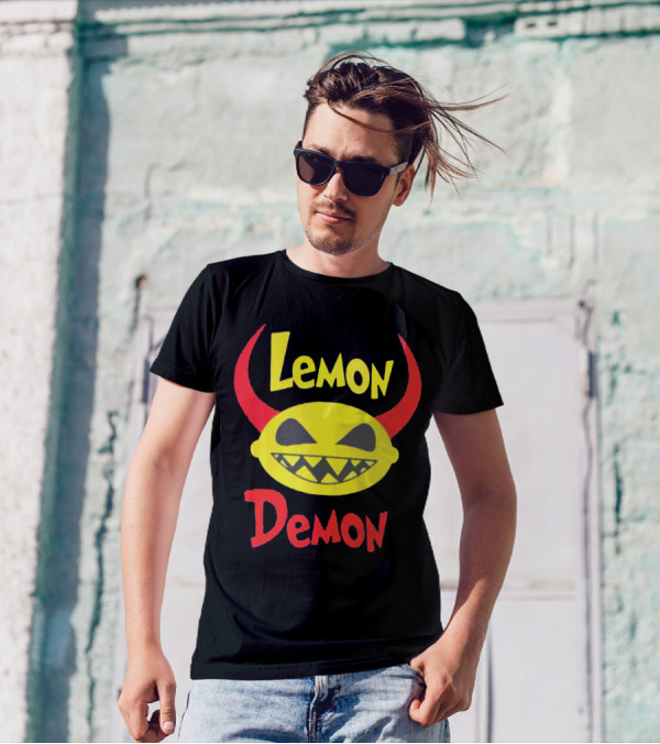 Lemon Demon Smiling Yellow Face With Red Horns T-Shirt