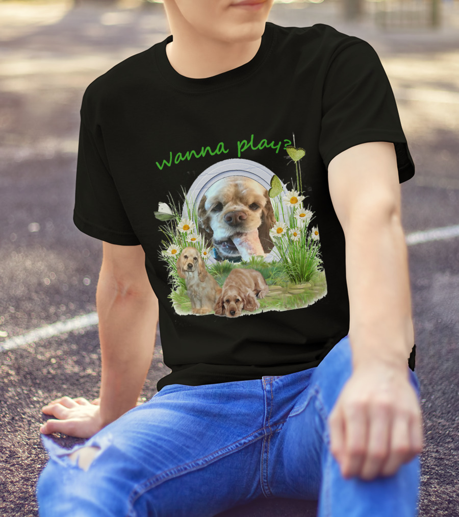 Wanna Play Cocker Spaniel Surrounded By Daisies And Butterflies T-Shirt