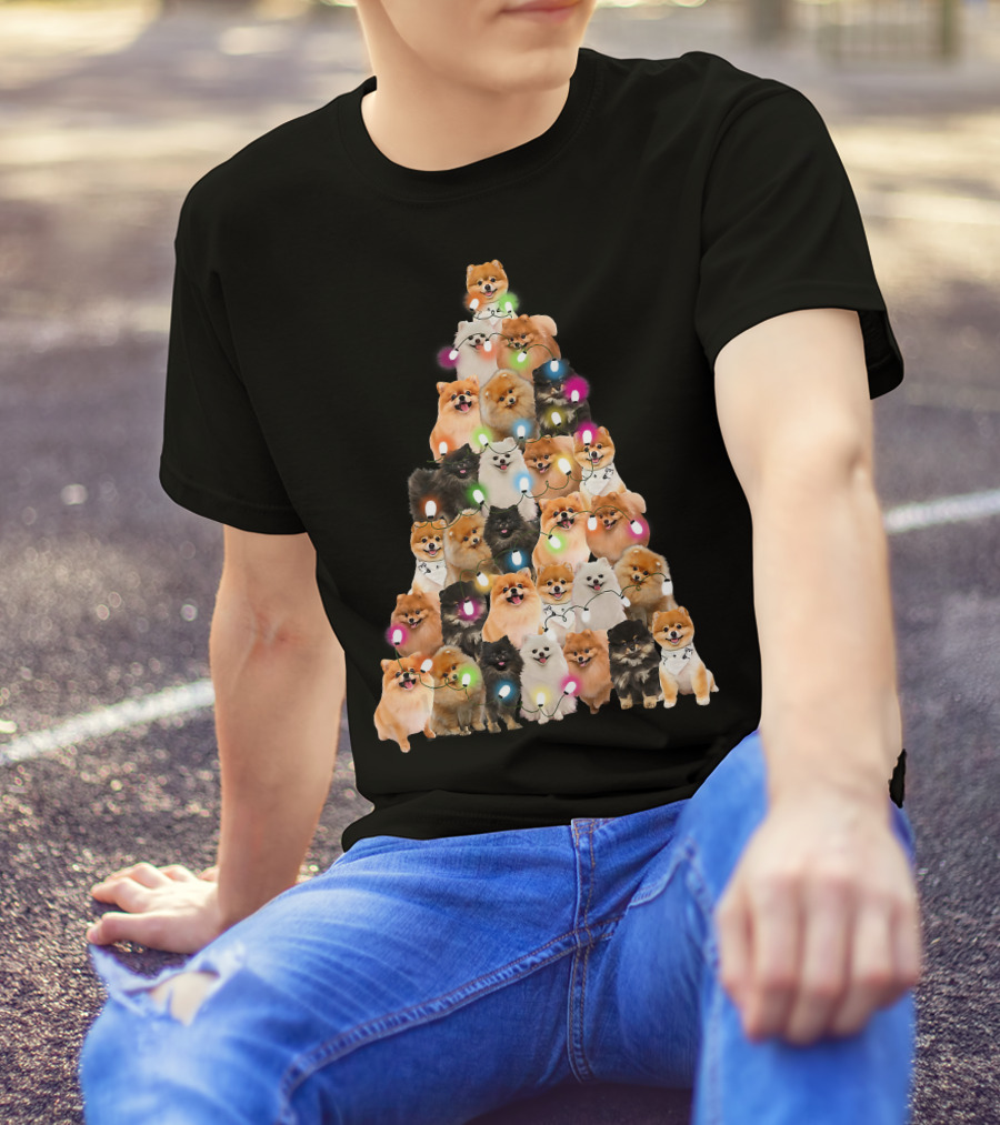 Holiday Cheer Pomeranian Christmas Tree Of Festive Pups T-Shirt