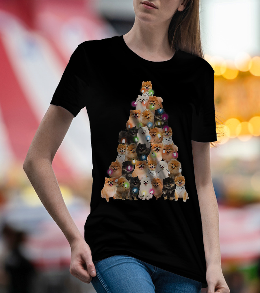 Holiday Cheer Pomeranian Christmas Tree Of Festive Pups T-Shirt