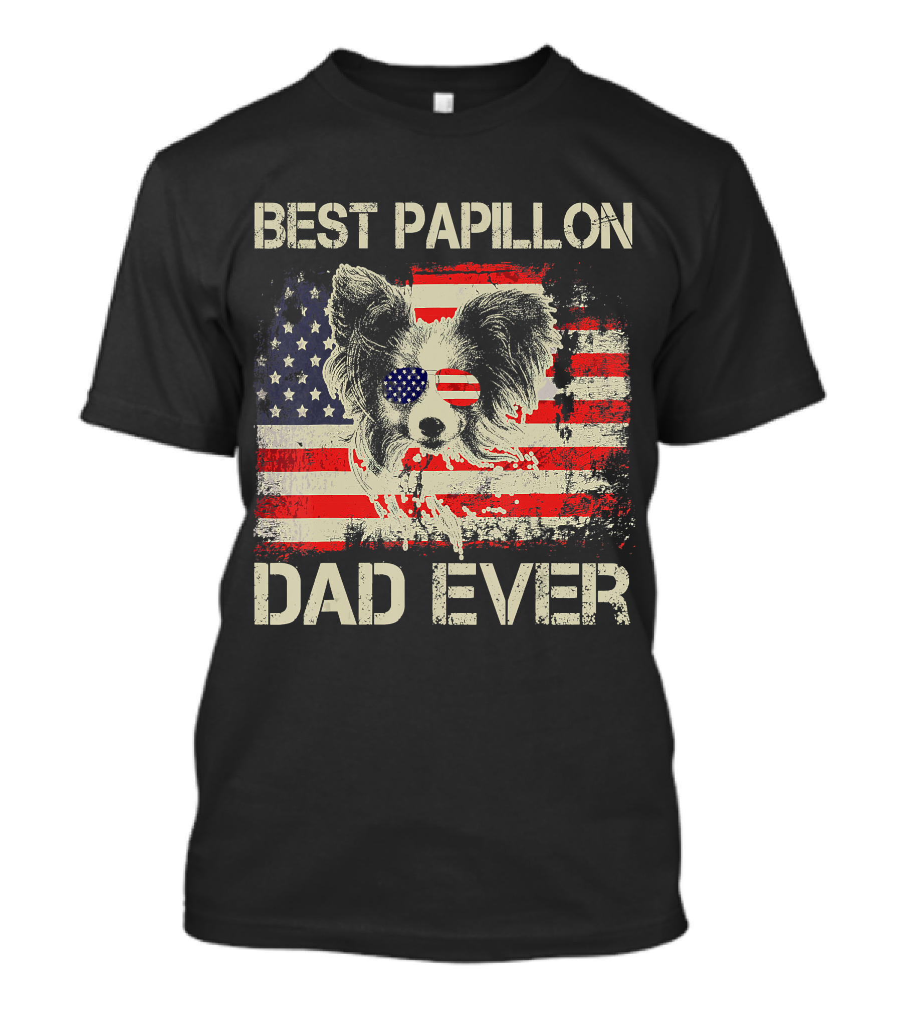 BEST PAPILLON DAD EVER American Flag Papillon T-Shirt