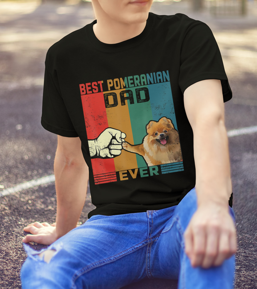 Best Pomeranian Dad Ever Vintage Fist Bump T-Shirt