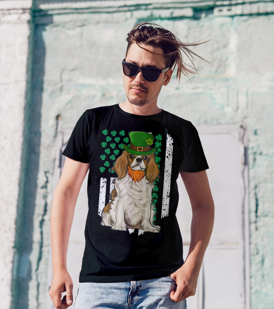King Charles Spaniel St Patricks Day Irish Dog With Green Hat And Shamrocks T-Shirt