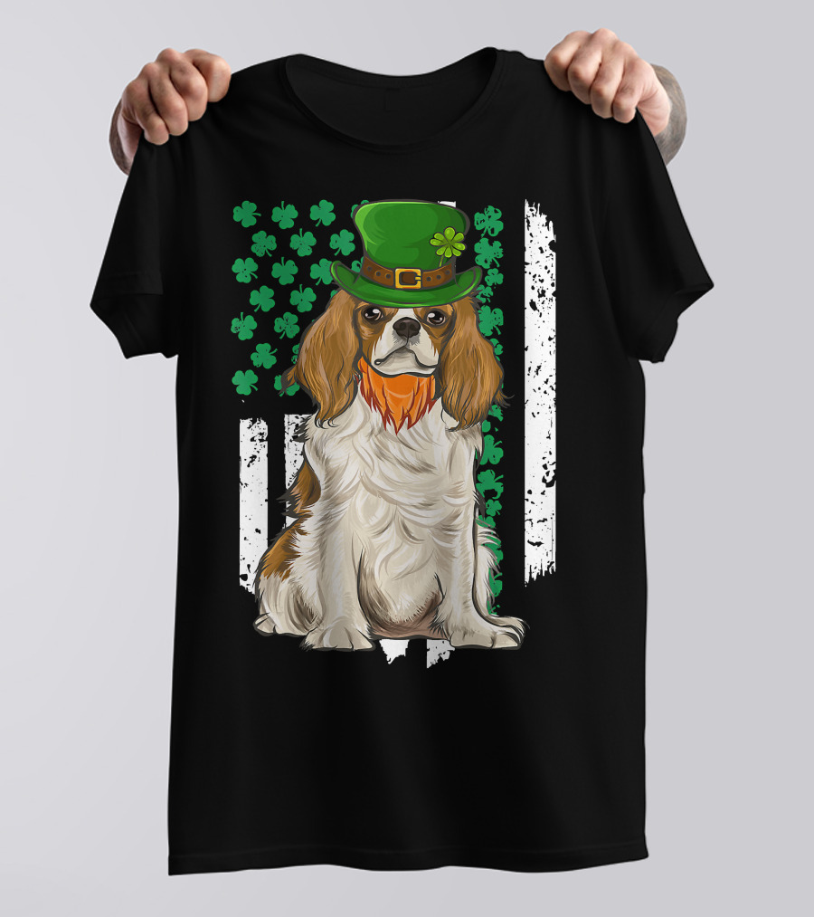 King Charles Spaniel St Patricks Day Irish Dog With Green Hat And Shamrocks T-Shirt