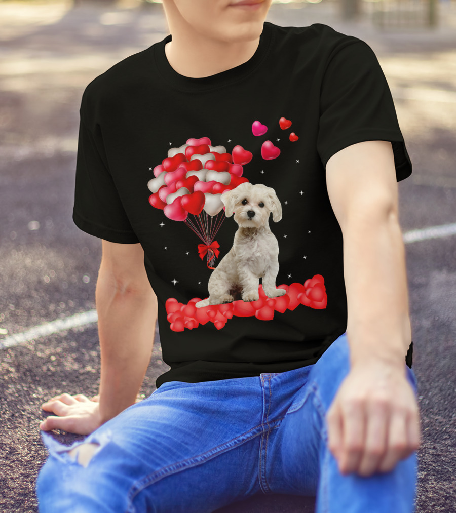 Heartfelt Maltese With Heart Balloons Valentine's Day T-Shirt