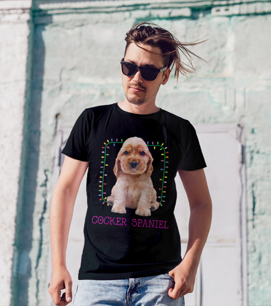 Cocker Spaniel Cute Pup With Christmas Lights T-Shirt