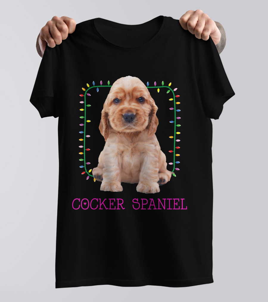 Cocker Spaniel Cute Pup With Christmas Lights T-Shirt