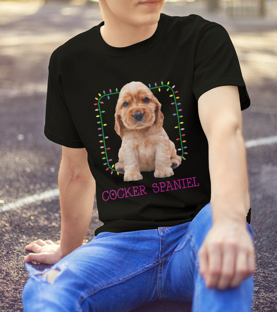 Cocker Spaniel Cute Pup With Christmas Lights T-Shirt