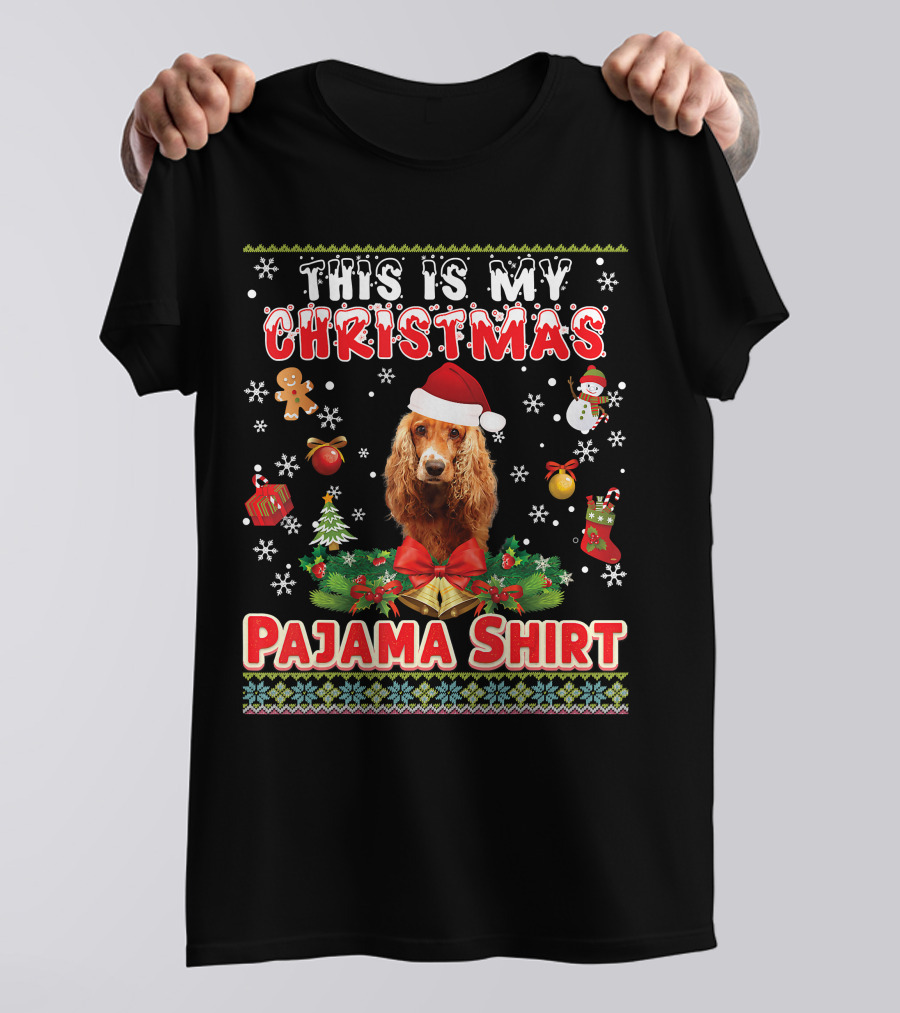 This Is My Christmas Pajama Shirt Dog Santa Hat Gingerbread Snowman Ornaments T-Shirt
