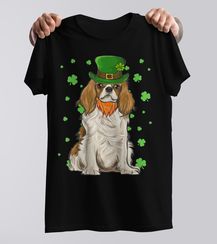 St Patricks Day Cavalier King Charles Spaniel Green Hat Clover T-Shirt