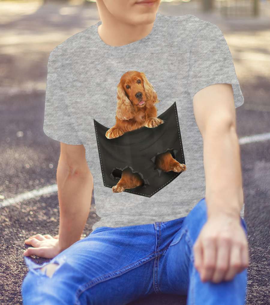 Pocket Sized Charm Red English Cocker Spaniel Peeking Out T-Shirt