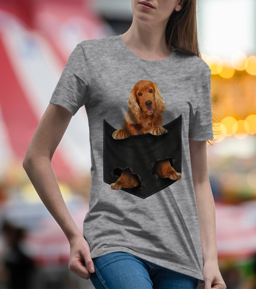 Pocket Sized Charm Red English Cocker Spaniel Peeking Out T-Shirt