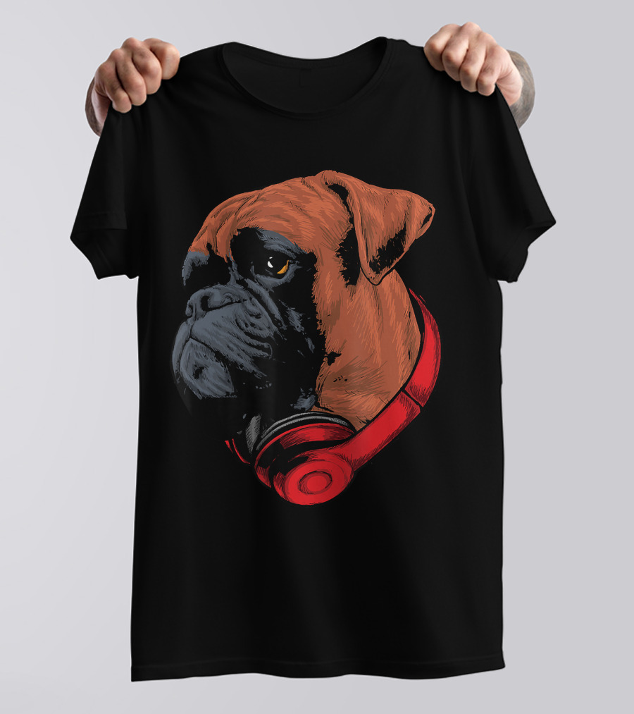 Boxer Dog With Red Headphones Cool Gaming T-Shirt