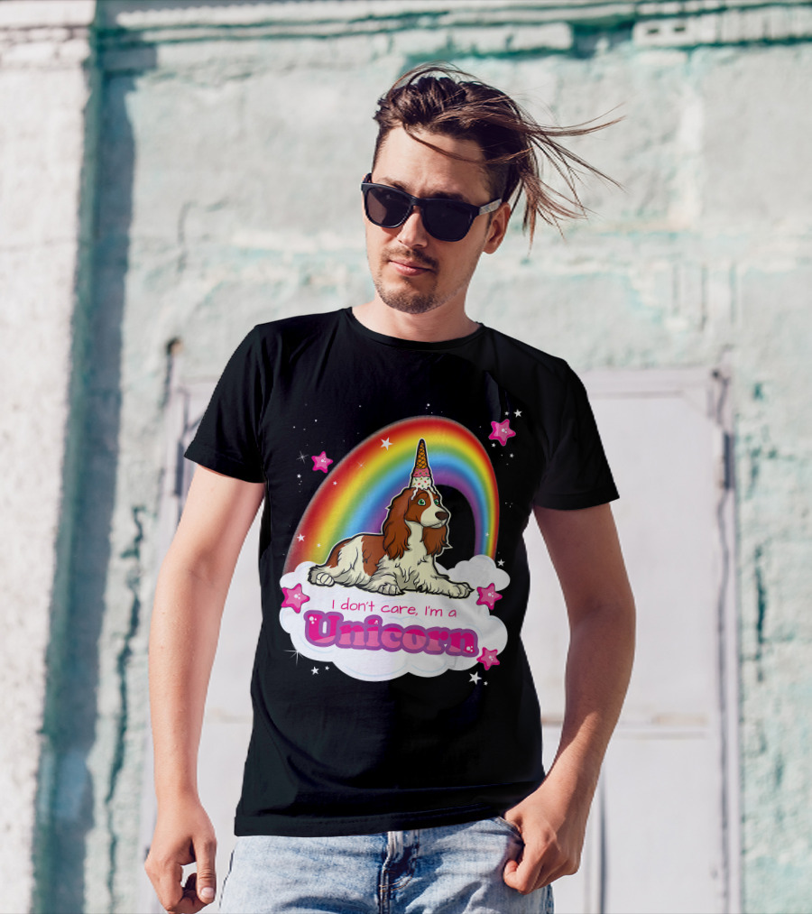 I Don't Care I'm A Unicorn English Cocker Spaniel Rainbow T-Shirt