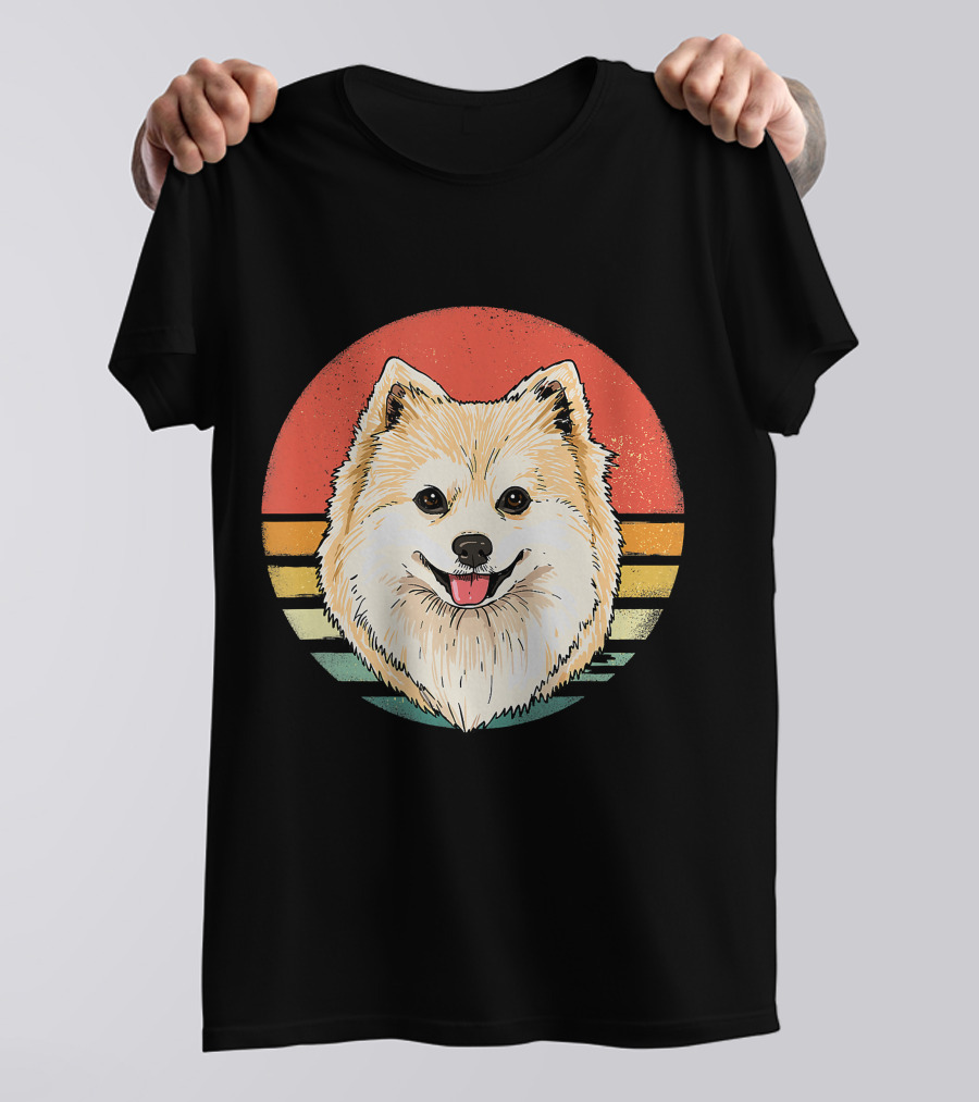 Retro Vintage Pomeranian Dog Breed Sunset Stripes T-Shirt