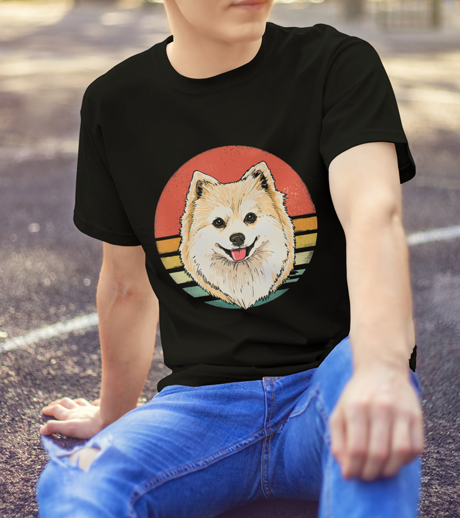 Retro Vintage Pomeranian Dog Breed Sunset Stripes T-Shirt