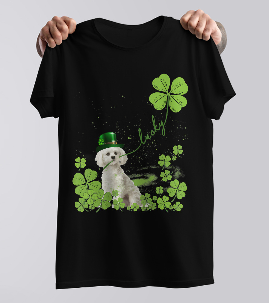 Lucky Shamrock Maltese Dog St Patrick's Day T-Shirt