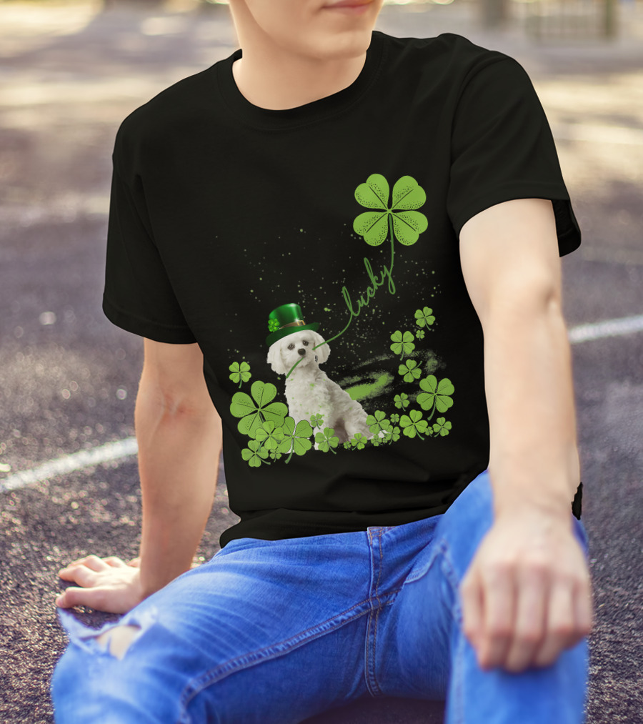 Lucky Shamrock Maltese Dog St Patrick's Day T-Shirt