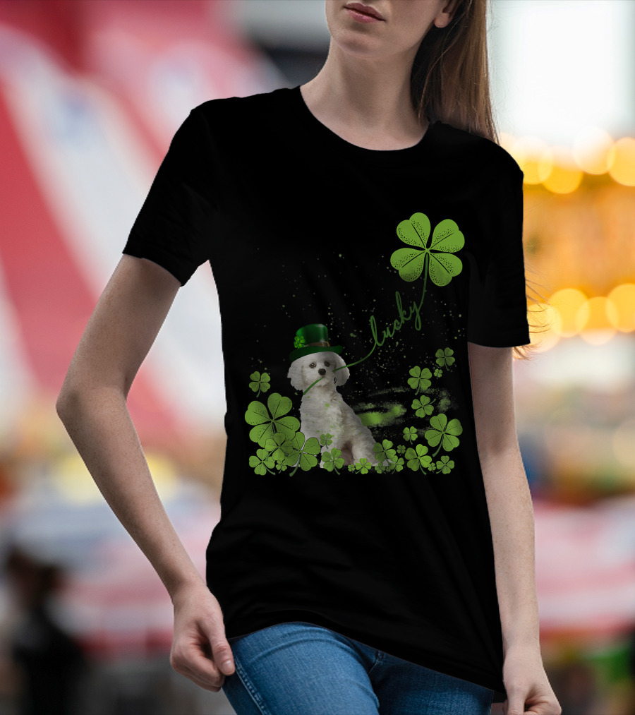 Lucky Shamrock Maltese Dog St Patrick's Day T-Shirt
