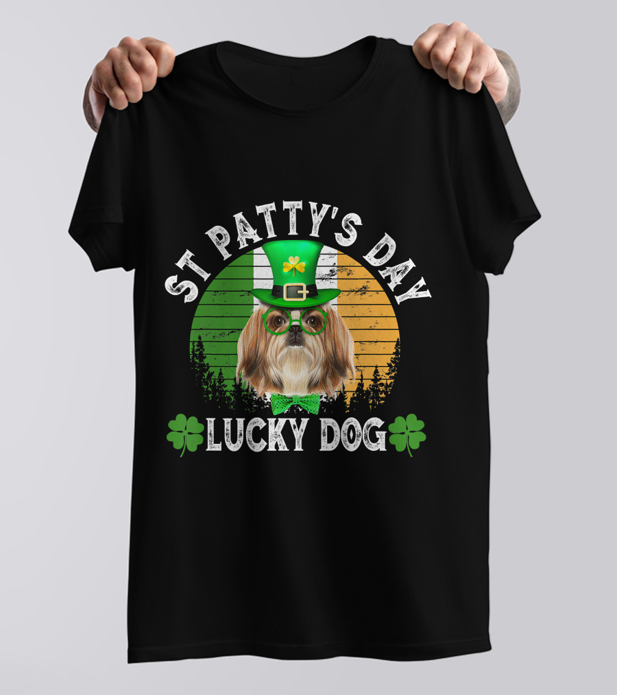 St Patty's Day Lucky Dog Shih Tzu Shamrock T-Shirt