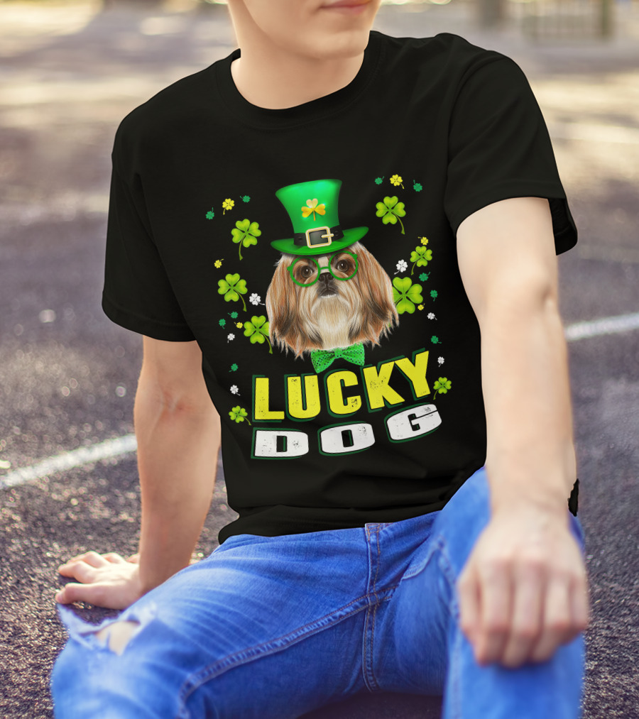 Lucky Dog Shih Tzu Leprechaun Shamrock Festive Green Hat T-Shirt