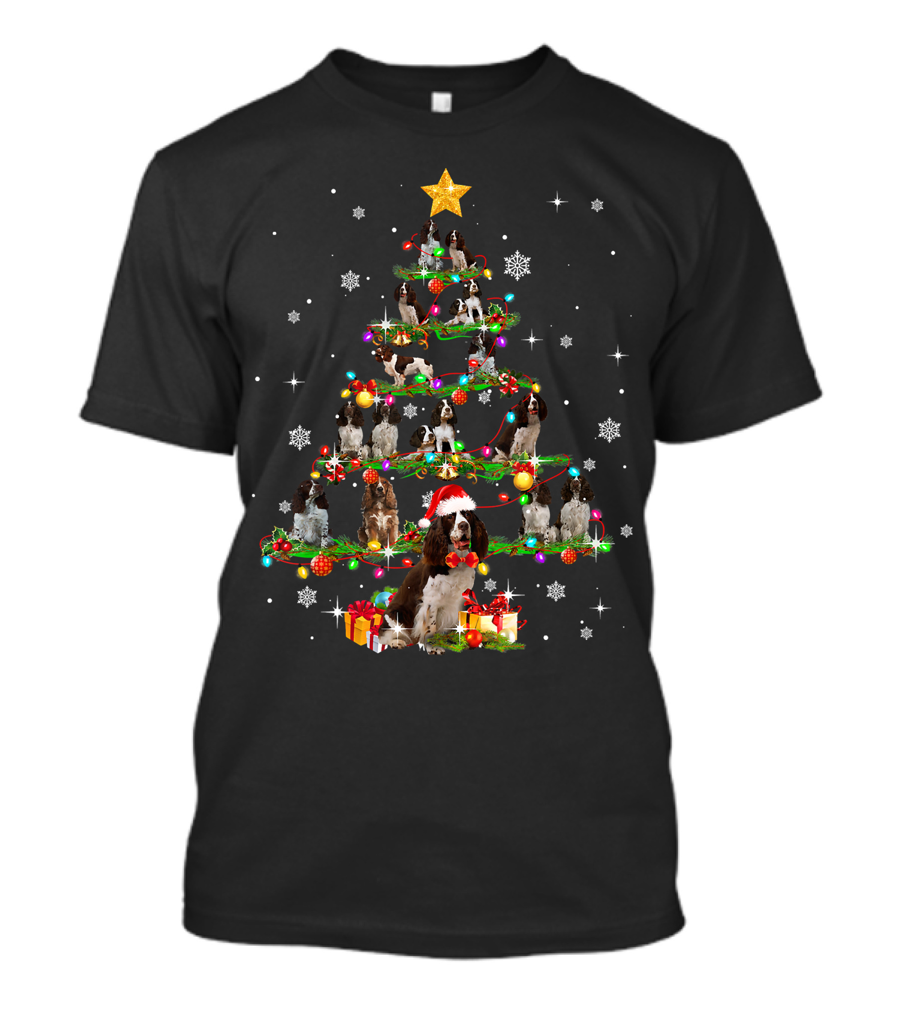 Cocker Spaniel Christmas Tree Santa Hat Paw Holiday T-Shirt