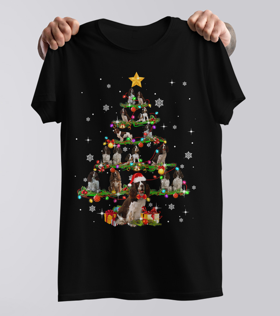 Cocker Spaniel Christmas Tree Santa Hat Paw Holiday T-Shirt