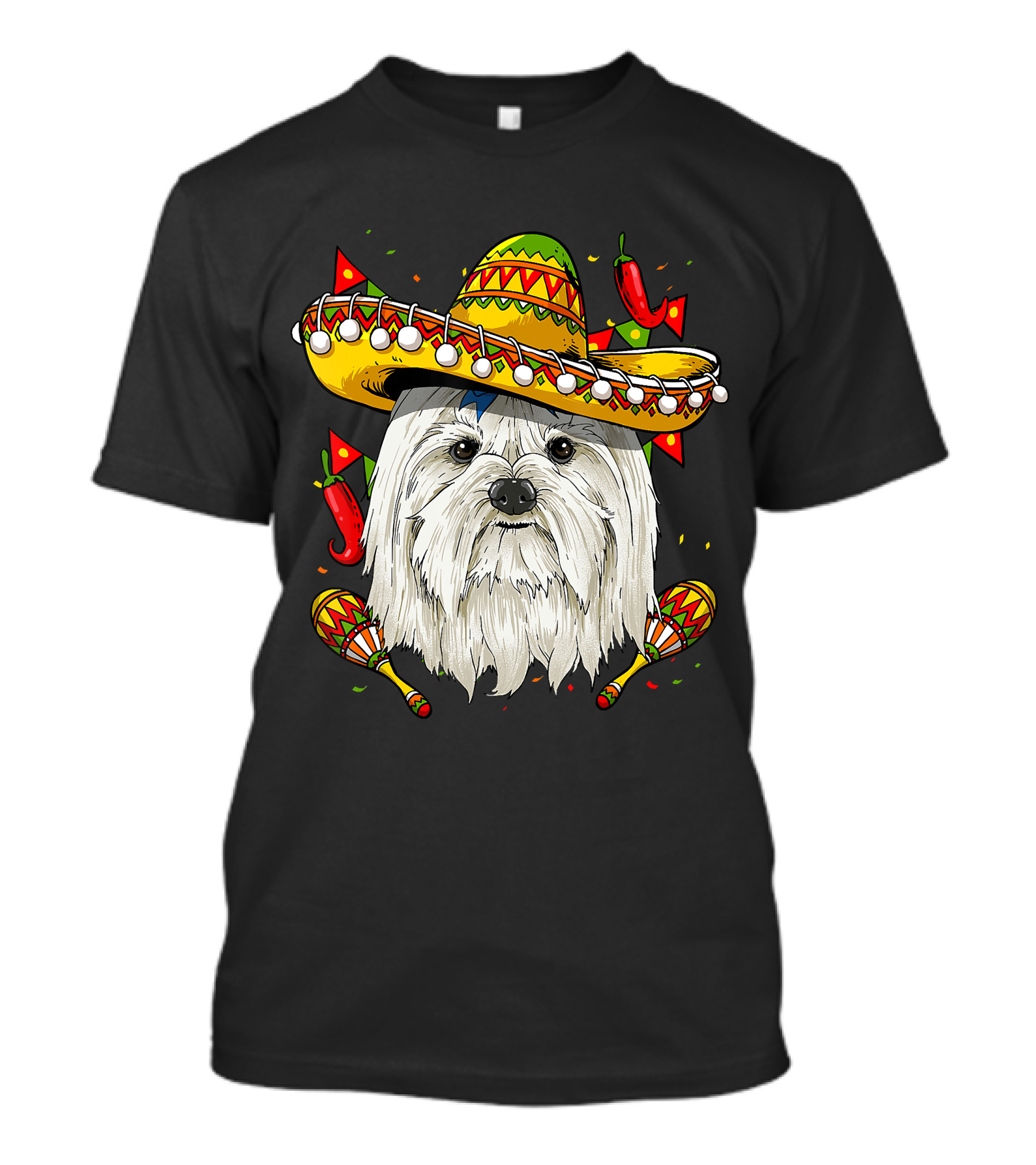 Cinco De Mayo Maltese Sombrero Maracas Peppers T-Shirt