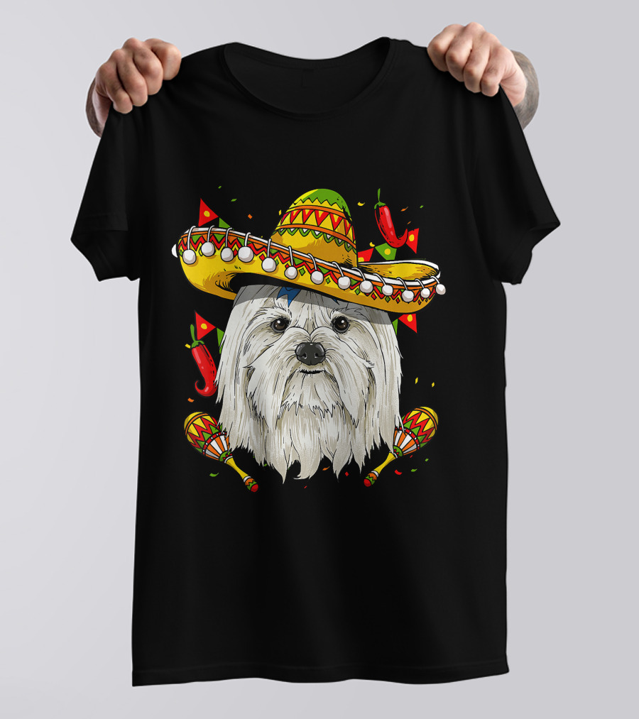 Cinco De Mayo Maltese Sombrero Maracas Peppers T-Shirt